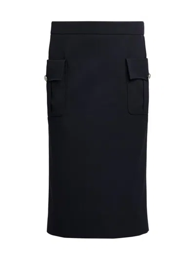 Alexander Mcqueen Women's Grained Wool Pencil Skirt In Blue