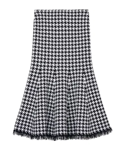 Alexander Mcqueen Houndstooth Midi Skirt In Black