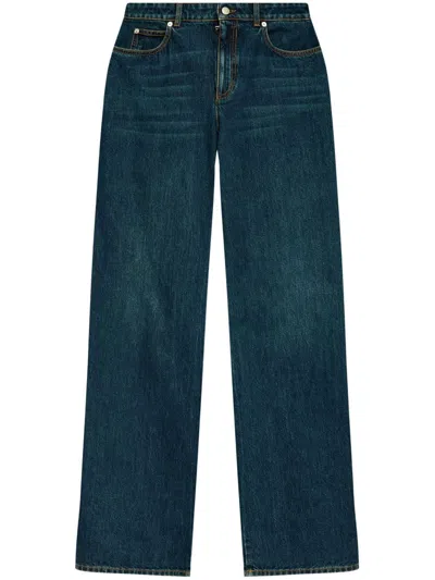 ALEXANDER MCQUEEN WOMEN'S INDIGO WIDE-LEG DENIM JEANS