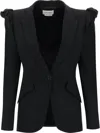Alexander Mcqueen Ruffle Single-breasted Wrap Blazer Jacket In Black