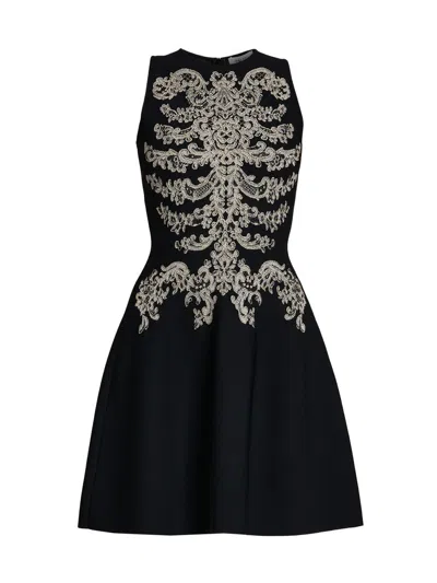 Alexander Mcqueen Women's Jacquard Pleated Minidress In Black