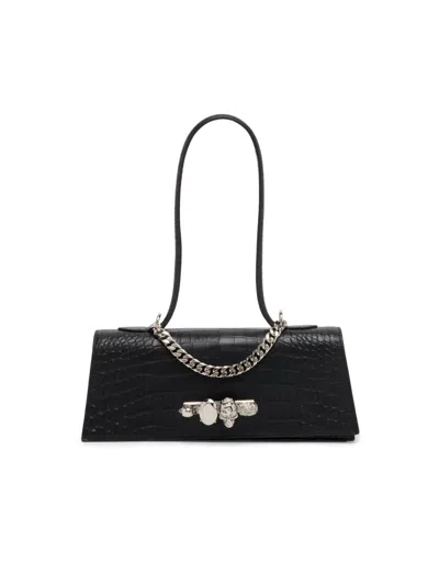 Alexander Mcqueen Black Leather Jewelled Shoulder Bag Blacksilver Borse A Mano