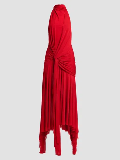 Alexander Mcqueen Women's Knotted Jersey Draped Maxi Dress In Flame Red
