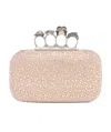 Alexander Mcqueen Four Ring Pink Clutch With Skull-shaped Studs And All-over Rhinestone Application In Leather Woman In Pink