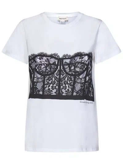 Alexander Mcqueen Lace Corset T-shirt In White
