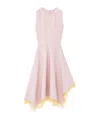 Alexander Mcqueen Mcqueen Lace Trim Asymmetric Wool Blend Knit Dress In Pink