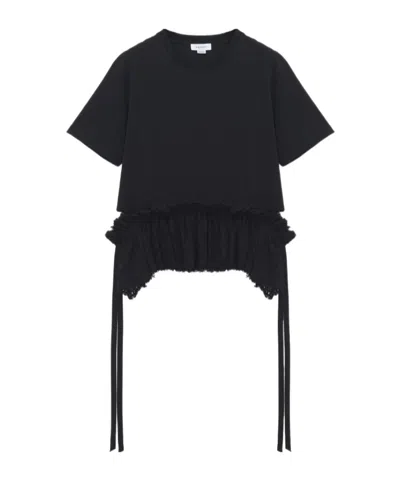 ALEXANDER MCQUEEN WOMEN'S LACE PEPLUM T-SHIRT IN BLACK