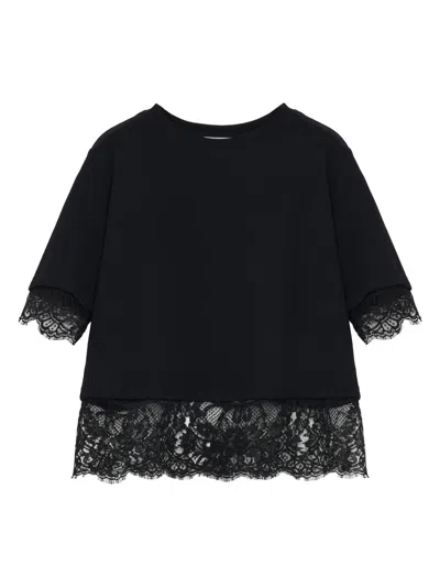 Alexander Mcqueen Women's Lace-trim Jersey T-shirt In Black