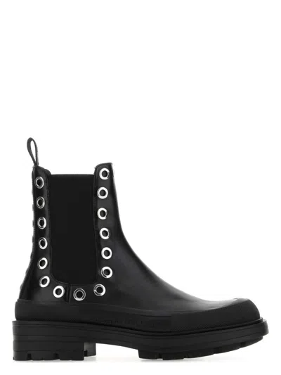 Alexander Mcqueen Women's Leather Boxcar Ankle Boots In Black