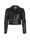 Alexander Mcqueen Cropped Biker Leather Jacket In Black