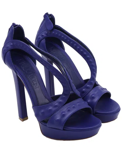 Alexander Mcqueen Women's Leather Embossed Strap Platform Sandal (authentic Pre-loved) In Blue