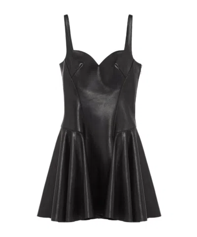 Alexander Mcqueen Women's Leather Mini Dress In Black In Animal Print
