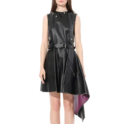 Alexander Mcqueen Women's Leather Peplum Biker Dress In Black