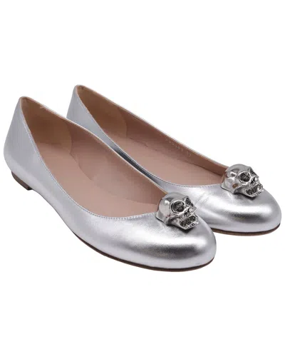 Alexander Mcqueen Women's Leather Skull Accent Ballet Flat (authentic Pre-  Loved) In Gray