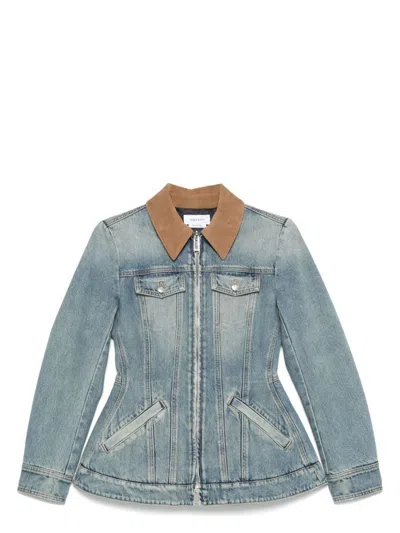 ALEXANDER MCQUEEN WOMEN'S LIGHT WASHED DENIM JACKET WITH RUFFLES