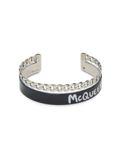 Alexander Mcqueen Mcqueen Women's Logo Open Cuff Bracelet In Black White