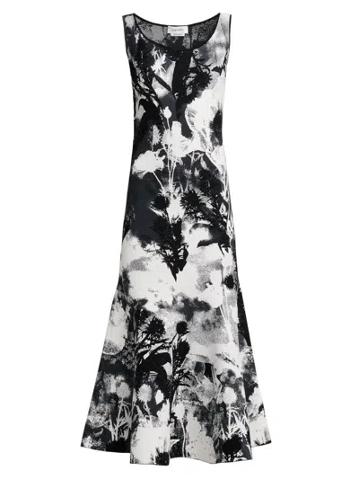 Alexander Mcqueen Flowers Jacquard Compact Knit Trumpet Midi Dress In Multi