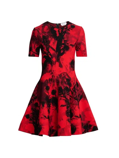 Alexander Mcqueen Women's London Flowers Jacquard Minidress In Red