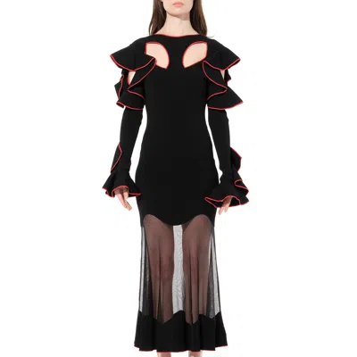 Alexander Mcqueen Women's Long Sleeve Knit Dress In Black/red