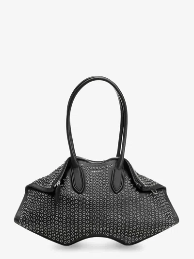 Alexander Mcqueen Women Manta Leather Shoulder Bag With All-over Metal Details In Black