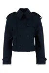 Alexander Mcqueen Women Midnight Blue Wool Trench Coat In Multi