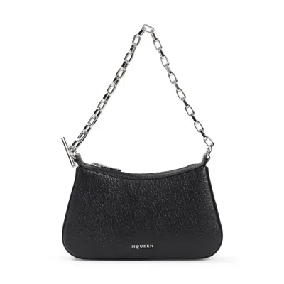 Alexander Mcqueen Curved Black Leather Shoulder Bag