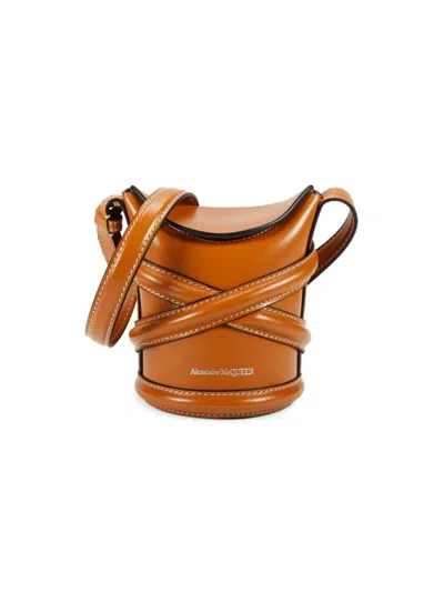 Alexander Mcqueen Women's Mini Curve Leather Bucket Bag In Camel