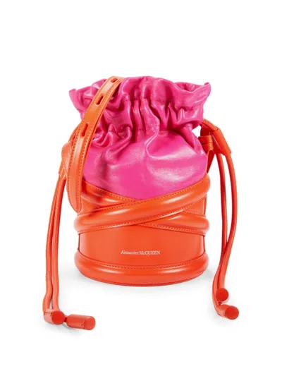 Alexander Mcqueen Women's Mini Curve Leather Bucket Bag In Pink
