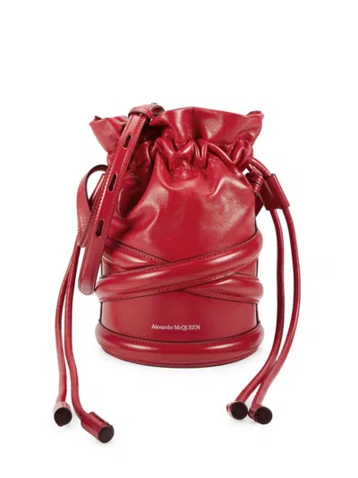 Alexander Mcqueen Women's Mini Curve Leather Bucket Bag In Red