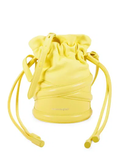 Alexander Mcqueen Women's Mini Curve Leather Bucket Bag In Yellow
