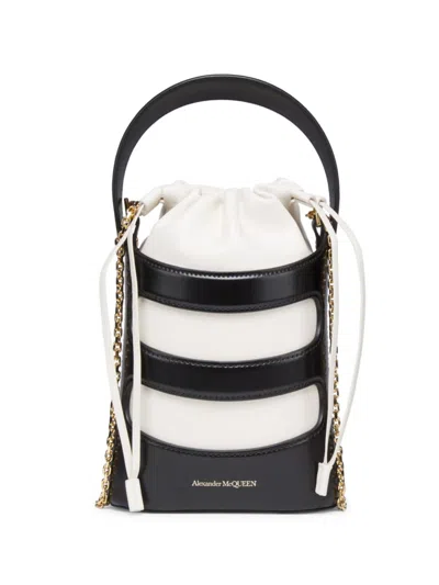 Alexander Mcqueen Mini The Rise Leather Bucket Bag In Black