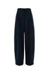 Alexander Mcqueen Women Navy Blue Wool Wide-leg Pant In Blue