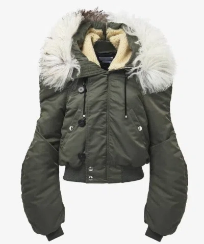 Alexander Mcqueen Women Nylon Satin And Fur Jacket In Green