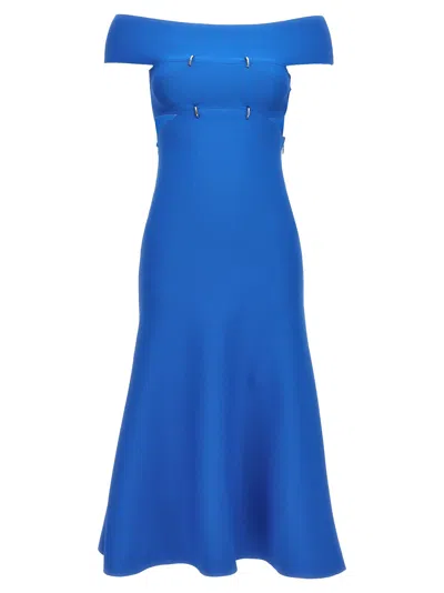 Alexander Mcqueen Off-shoulder Neckline Puffer Dress In Blue