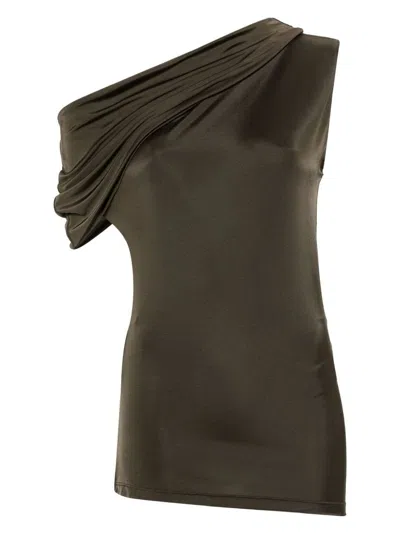 Alexander Mcqueen Women's Olive Green One-shoulder Top In Ebony