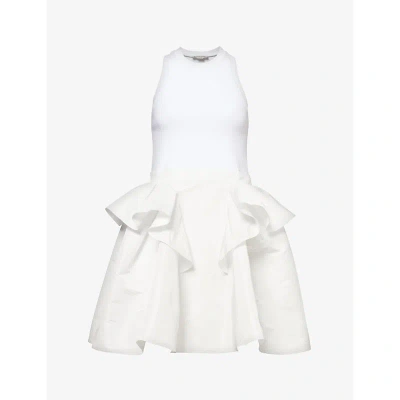Alexander Mcqueen Womens Opticalwhite Voluminous-skirt Stretch-cotton Mini Dress