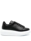 Alexander Mcqueen Black Low Top Sneakers With Logo Lettering On Tongue And Heel In Leather Woman In Multi
