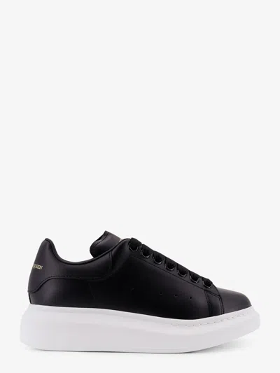 Alexander Mcqueen Black Low Top Sneakers With Logo Lettering On Tongue And Heel In Leather Woman In Multi