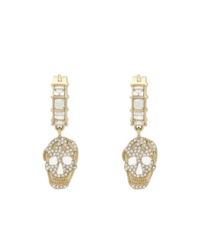 Alexander Mcqueen Women's Pave Skull Hoop Earrings In Pale Gold-finish