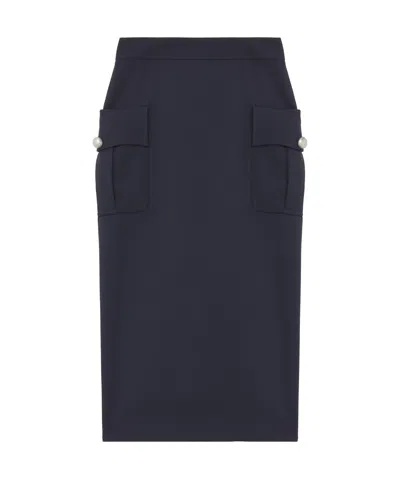 Alexander Mcqueen Pinstriped Wool And Mohair-blend Midi Skirt In Blue