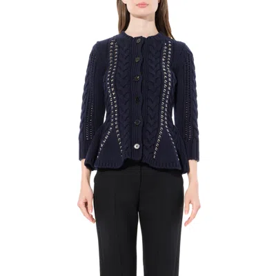 Alexander Mcqueen Women's Peplum Cardigan In Navy