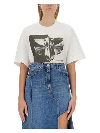 Alexander Mcqueen White Cotton Oversize T-shirt In Multicolour