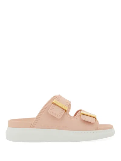 Alexander Mcqueen Double Strap Slip-on Slides In Nude