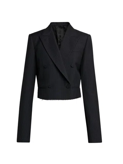 Alexander Mcqueen Women's Pinstriped Wool-mohair Crop Blazer In Black