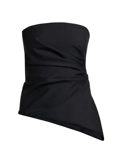 Alexander Mcqueen Women's Pinstriped Wool-mohair Sculpted Top In Black