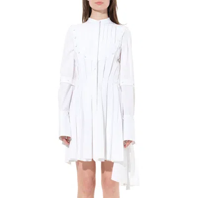 Alexander Mcqueen Women's Pleated Sleeves Cotton Dress In White