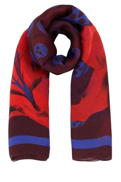 Alexander Mcqueen Women Printed Silk Foulard In Multicolor