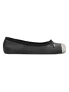 Alexander Mcqueen Black Ballet Flats With Metallic Toe In Smooth Leather Woman In Black