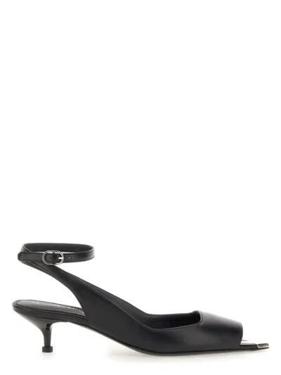Alexander Mcqueen Black Leather Sandals With Kitten Heel
