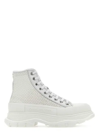 ALEXANDER MCQUEEN WOMEN'S RAFFIA TREAD SLICK SNEAKERS